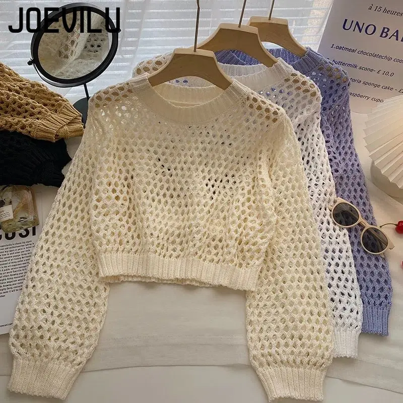 Street Fashion In Korea - Hollow Out Knit Crop Top Women's
