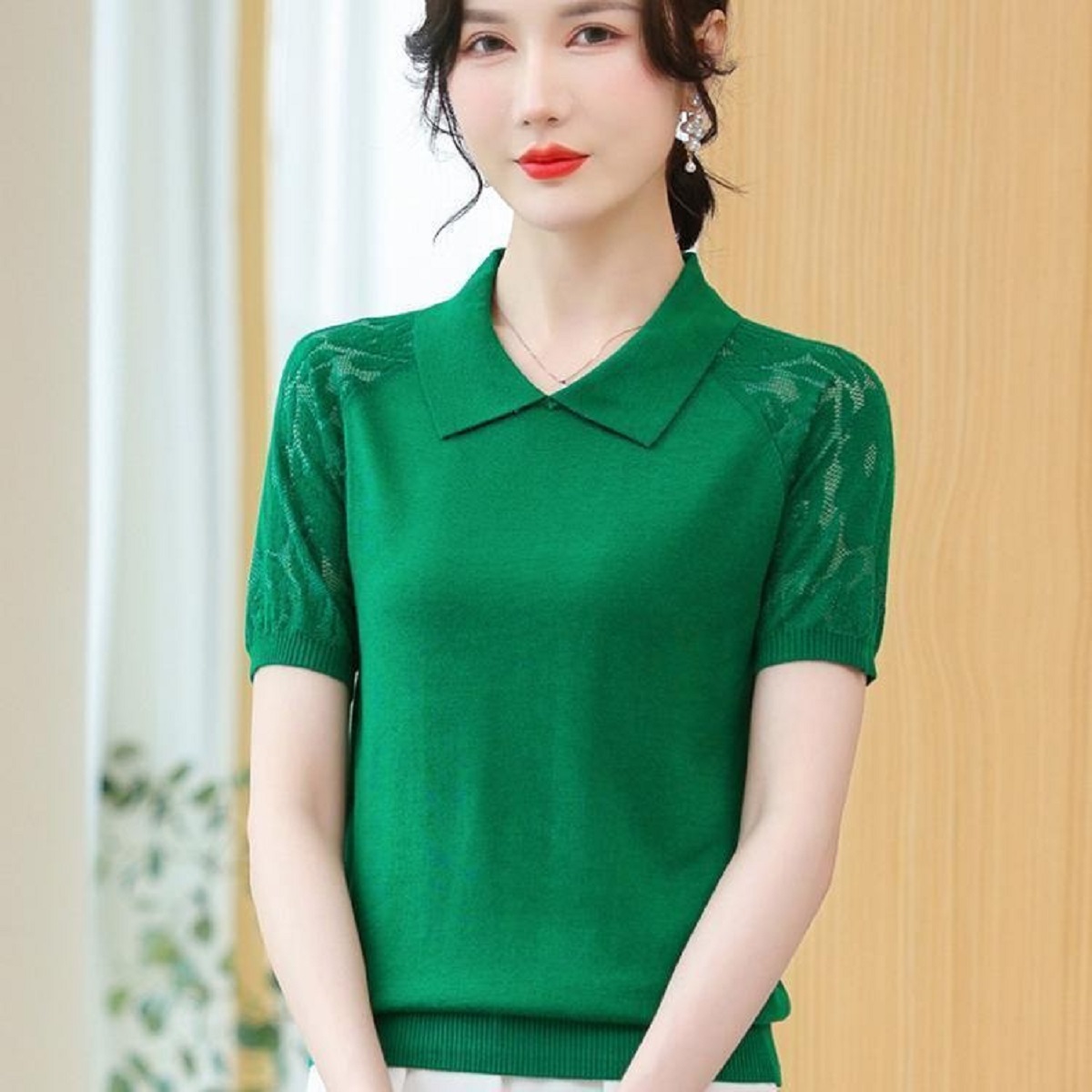Korean Street Fashion Female - Women Summer Sweater Polo Neck Lace