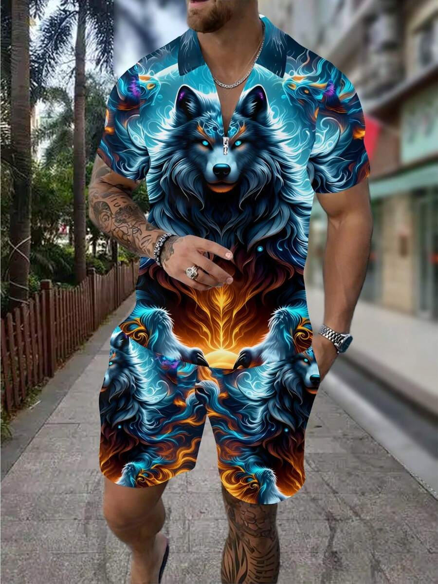 Men's Fashion 3D Wolf Print Zi - Street Fashion Outfit For Men 评论和价格
