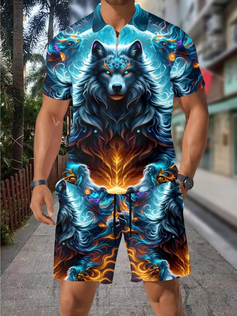 Men's Fashion 3D Wolf Print Zi - Street Fashion Outfit For Men 评论和价格