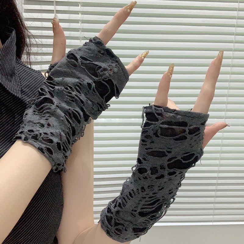 Yueqiu Girl Alt Fashion Ripped - Street Fashion Gloves 评论和价格