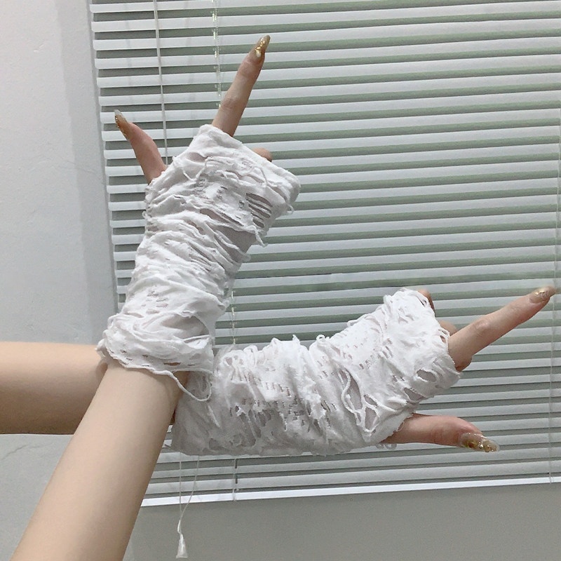Yueqiu Girl Alt Fashion Ripped - Street Fashion Gloves 评论和价格