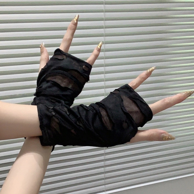 Yueqiu Girl Alt Fashion Ripped - Street Fashion Gloves 评论和价格