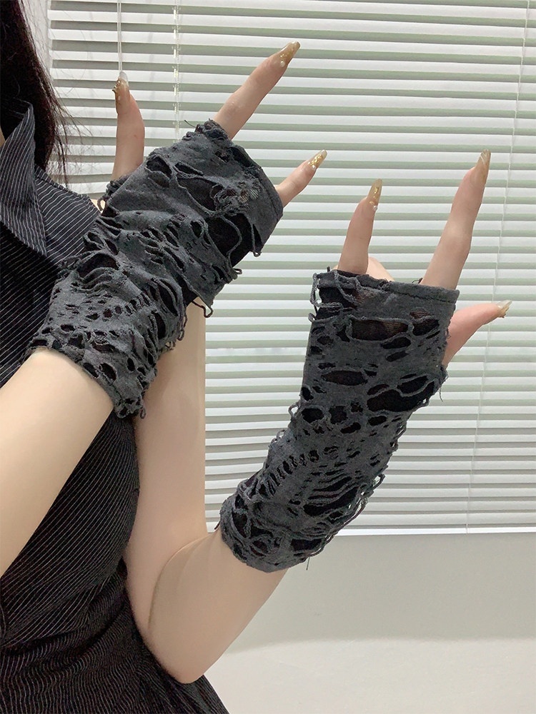 Yueqiu Girl Alt Fashion Ripped - Street Fashion Gloves 评论和价格