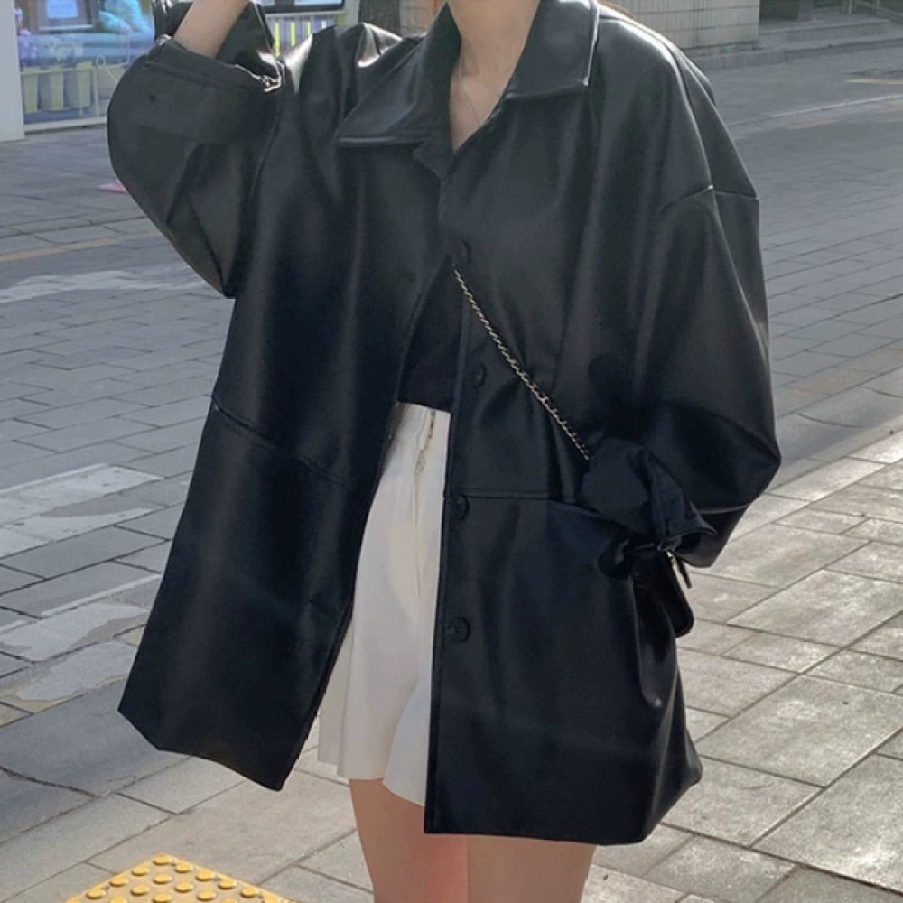 Fashion Women Faux Leather Jac - Korean Street Fashion Female 评论和价格