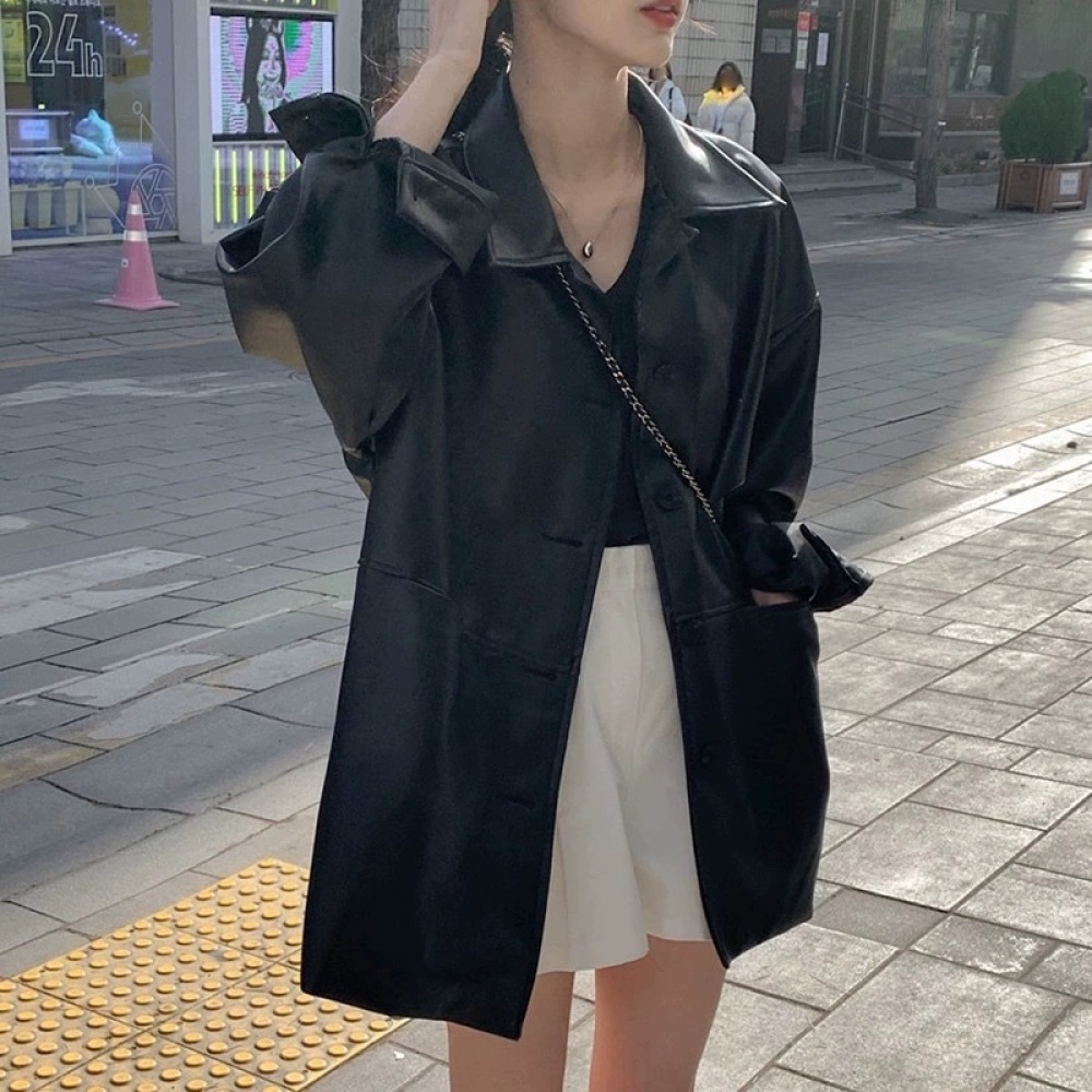 Fashion Women Faux Leather Jac - Korean Street Fashion Female 评论和价格