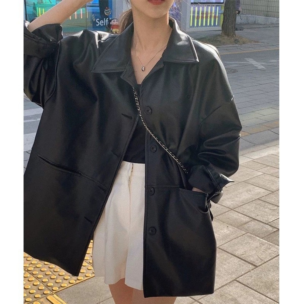 Fashion Women Faux Leather Jac - Korean Street Fashion Female 评论和价格