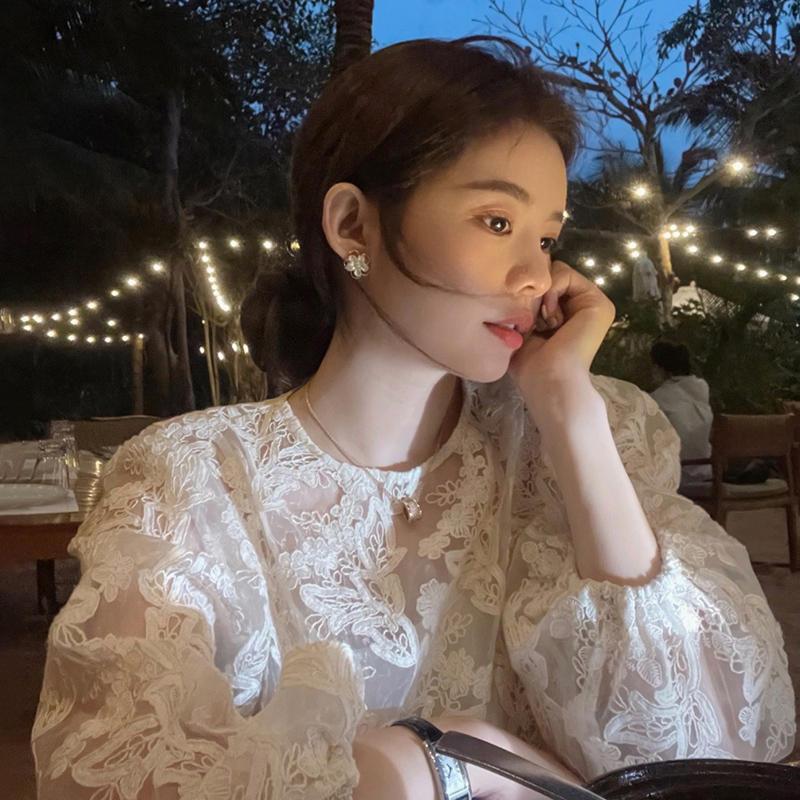 MEXZT Elegant Sheer White Shir - Street Fashion In Korea 评论和价格