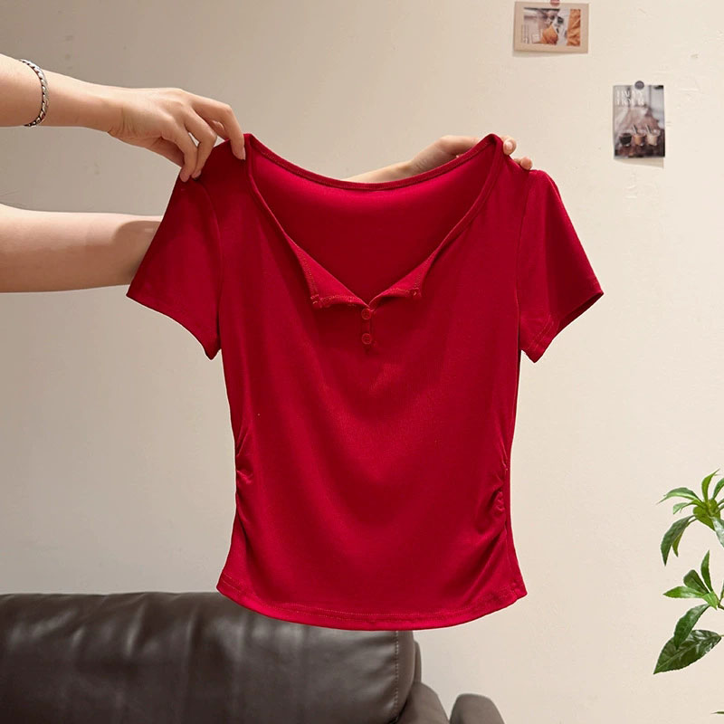 Women's Half-open Collar Butto - Korean Street Fashion Female 评论和价格