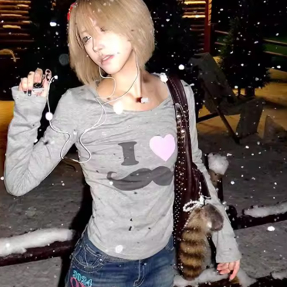 Japanese Y2K Beard Print T-Shi - Street Fashion In Japan 评论和价格