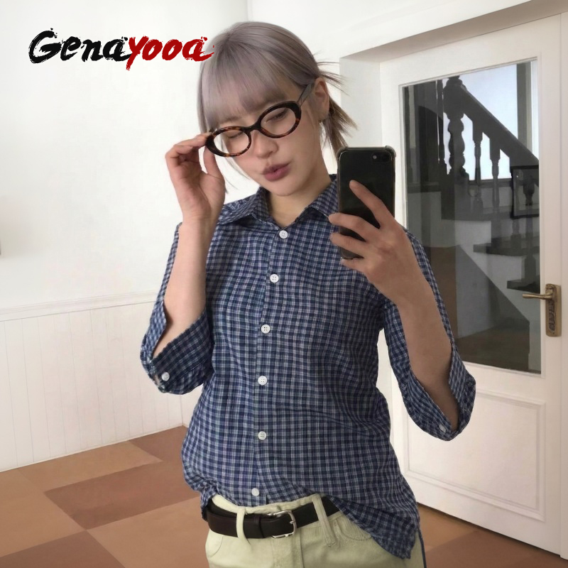 Genayooa Y2k Plaid Shirt Women - Street Fashion In Japan 评论和价格