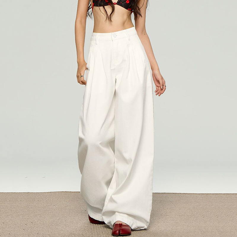 Korean White Loose Straight Le - Korean Street Fashion Female 评论和价格