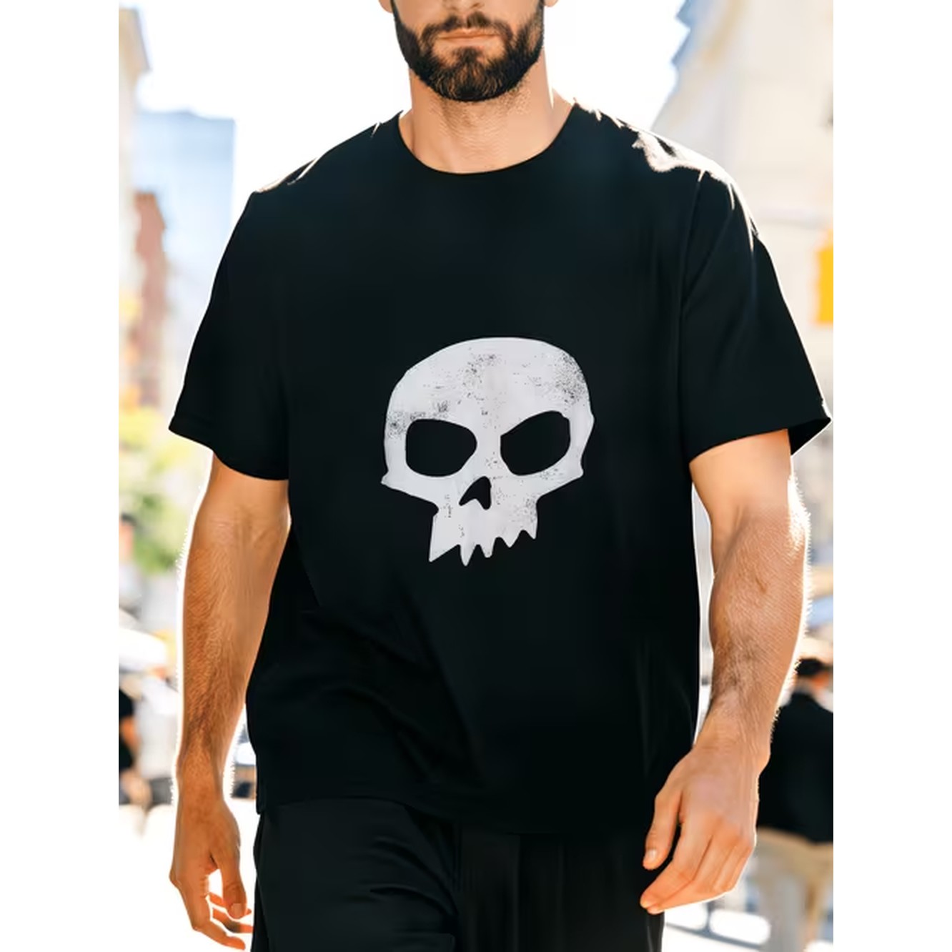 Mens Skull Print Black T Shirt - Street Fashion Outfit For Men 评论和价格