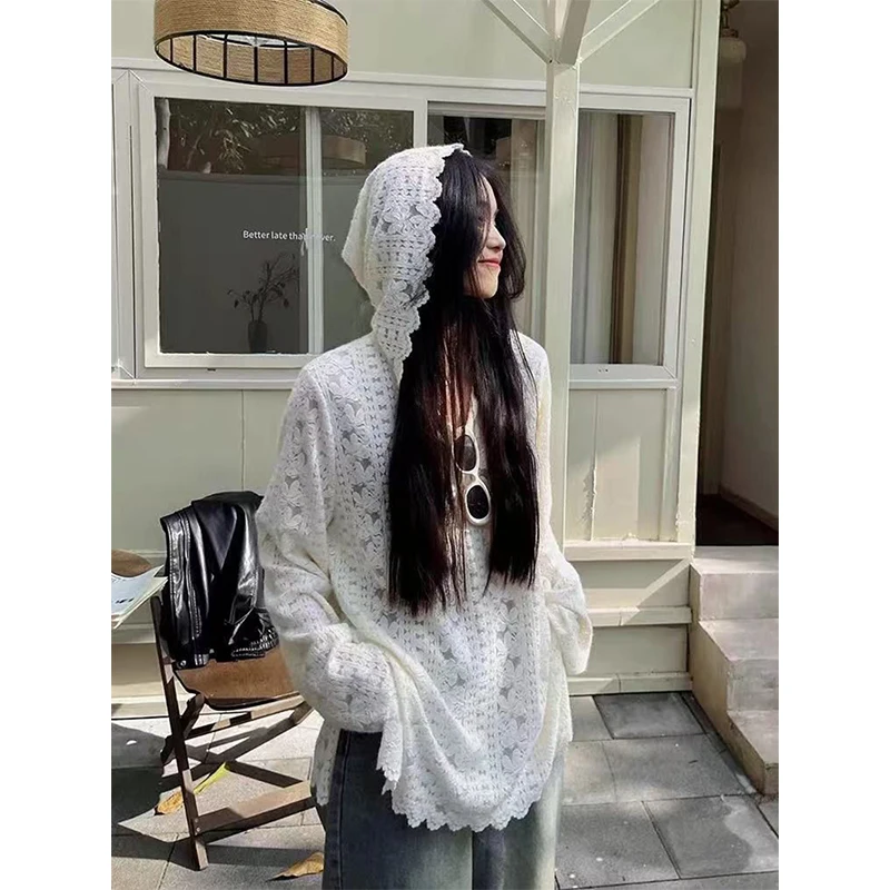 Y2K Lace Hooded Shirts Women S - Street Fashion In Korea 评论和价格