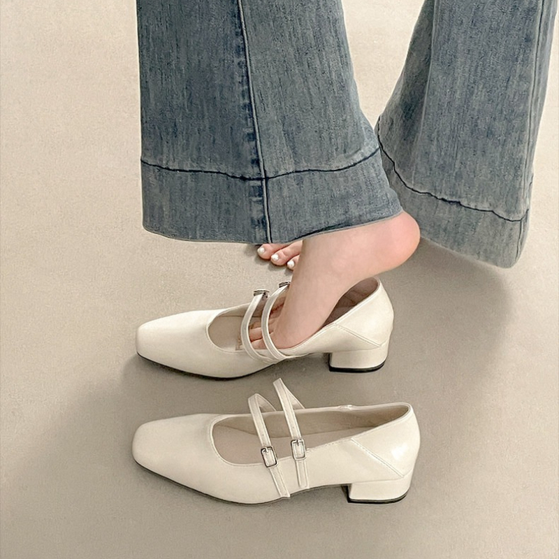 Square Toe Low Heel Women Silv - Street Fashion Ladies 评论和价格